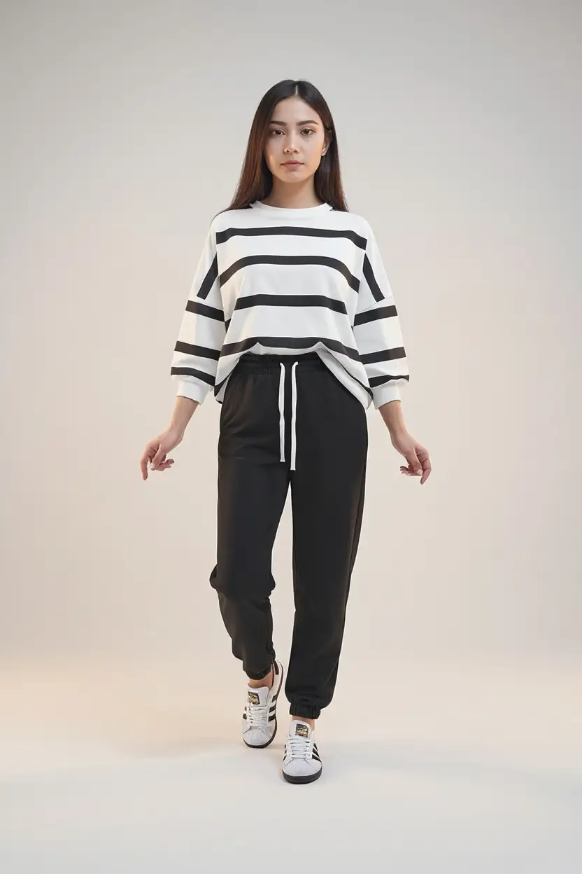 Grateful Threads Boutique Weekend Stripe Cozy Jogger Set - Outfit Sets Drop Shoulder Pullover and Jogger Pants Set