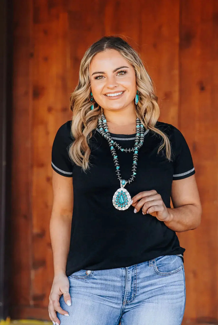 Grace & Emma Sweet and Chic Basic Top In Black with White Stitching - T-Shirts