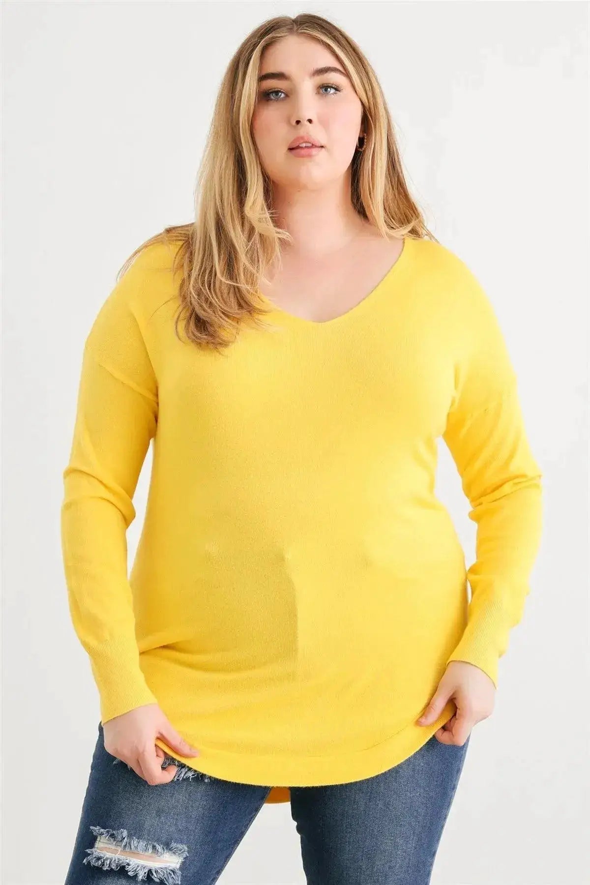 Zenobia Plus Size Lace-Up Back Curved Hem Basic Knit Top - Clothing Tops Plus size Lace-up back knit top