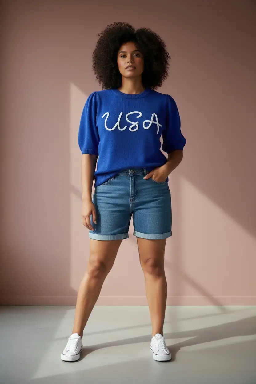 Haptics The Land That I Love USA Bubble Sleeve Knit Top - Curvy - Sweaters