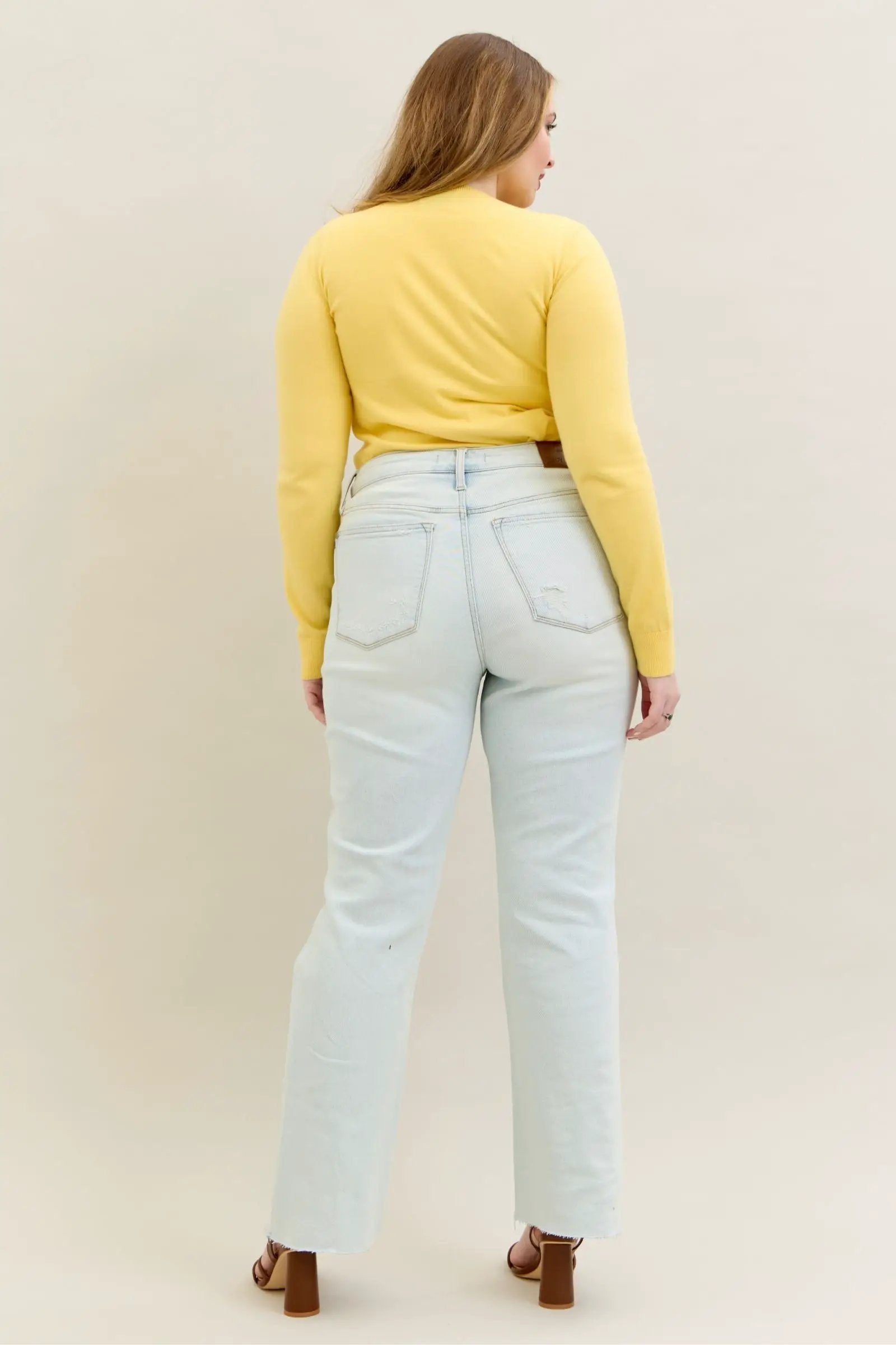 Judy Blue Judy Blue Destroy & Fray Hem Light Wash Bootcut Curvy Denim Jean - Jeans Judy Blue PLUS Destroy & Fray Hem Bootcut