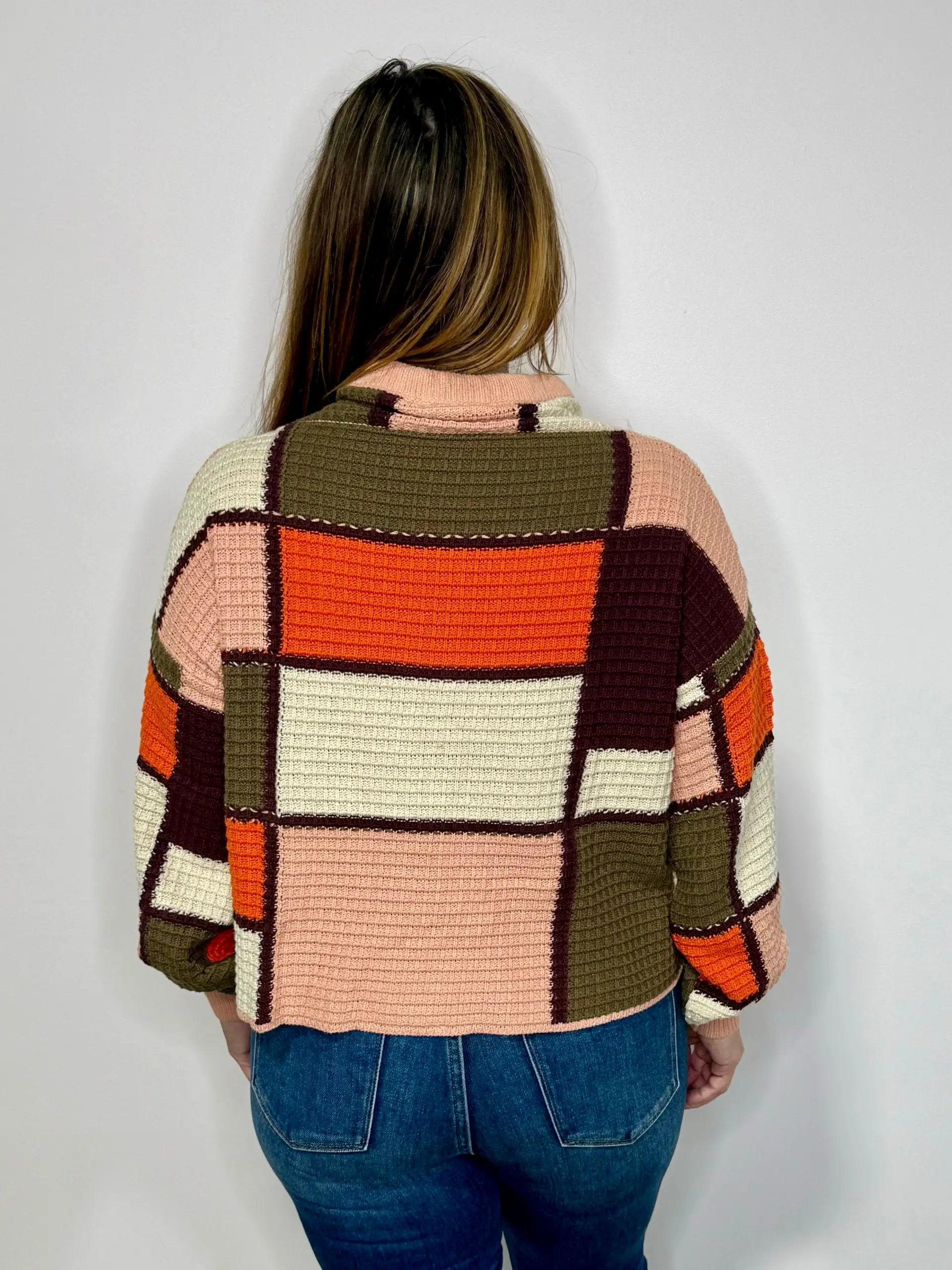 Grateful Threads Boutique Colorblock Waffle Knit Mock Neck Sweater - Sweaters