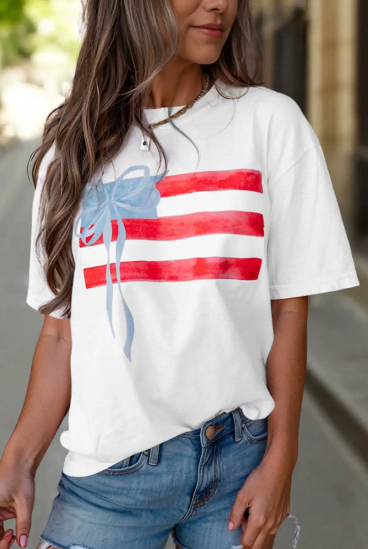 Grateful Threads Boutique White Flag Bow Graphic Crewneck Tee - T-Shirts White Flag Bow Graphic Crewneck Tee