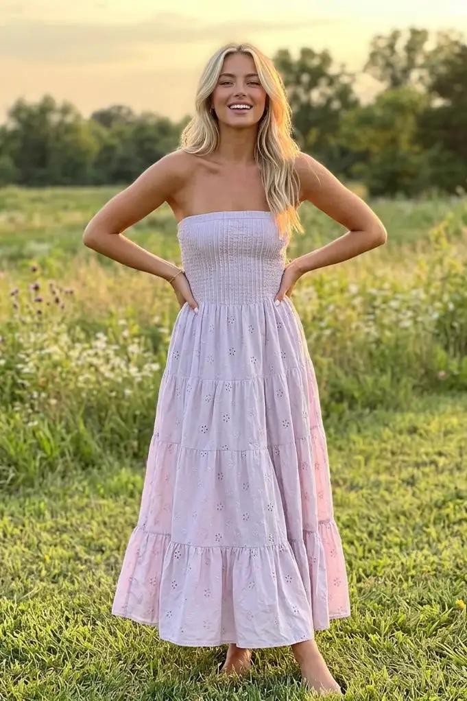 Klesis The Lavender Daydream Eyelet Midi Dress - Dresses