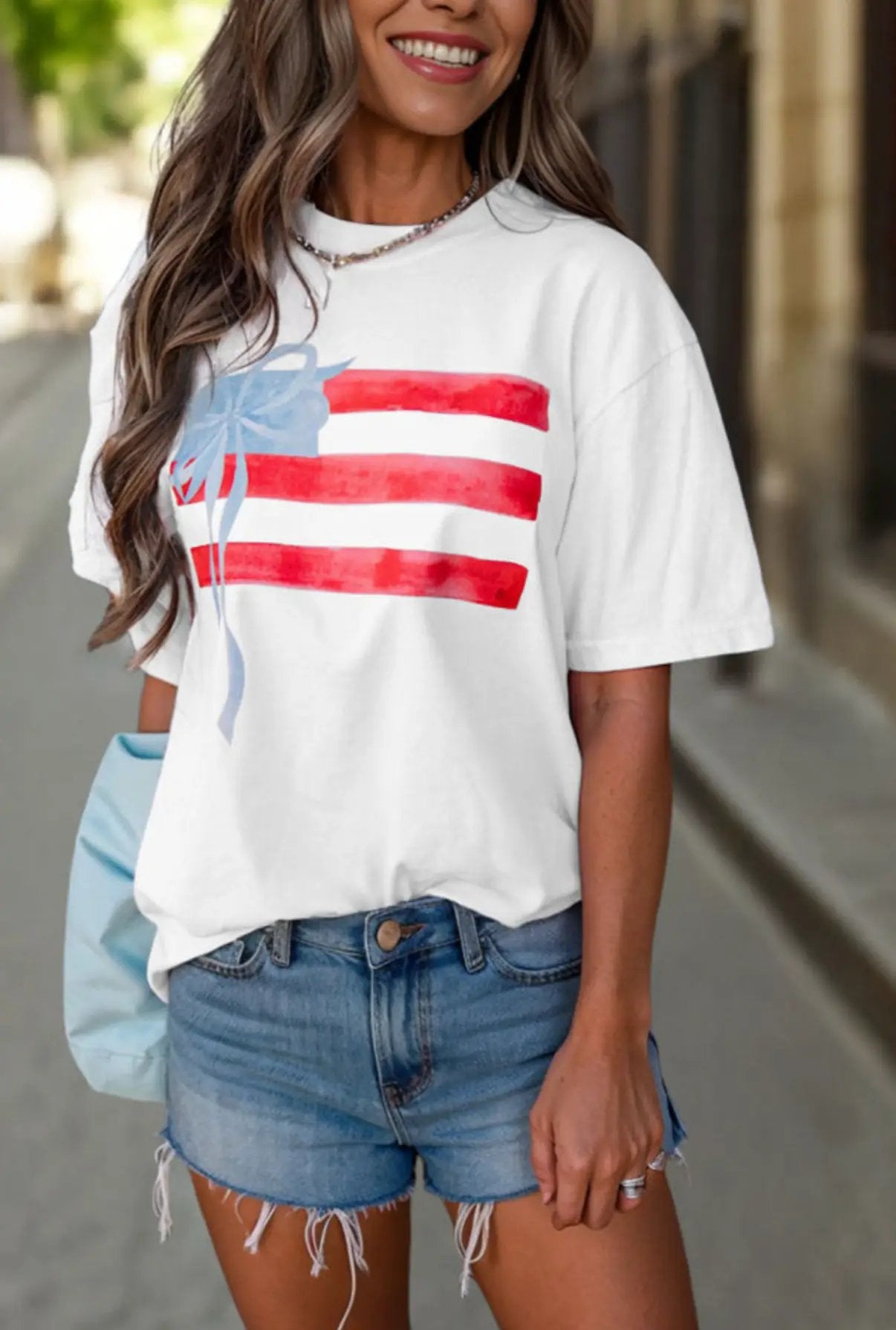 Grateful Threads Boutique White Flag Bow Graphic Crewneck Tee - T-Shirts White Flag Bow Graphic Crewneck Tee