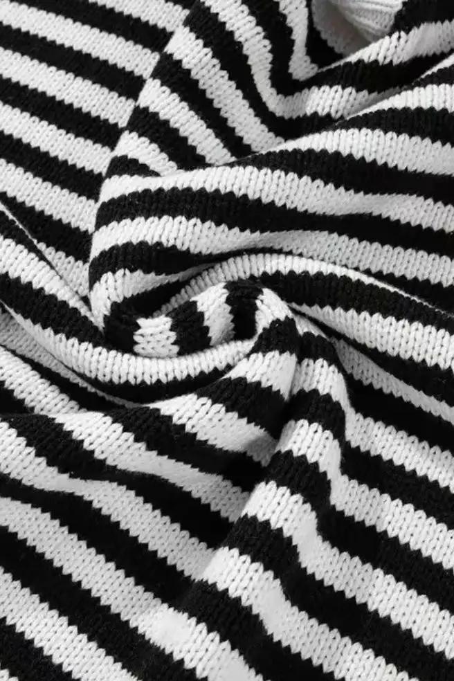Grateful Threads Boutique Black white Striped Drop Shoulder Bishop Sleeve Knit Sweater - Sweaters Black white Striped Drop Shoulder Bishop Sleeve Knit Sweater