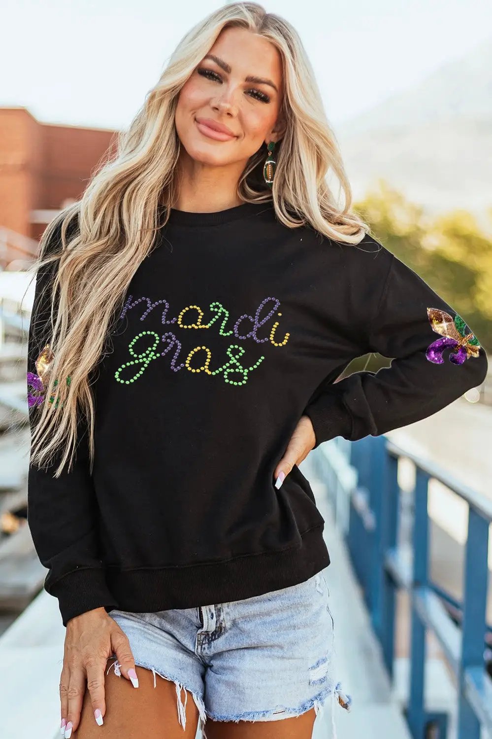 Little Daisy Closet Mardi Gras Sparkle Script Diamond Sweatshirt - Sweatshirts