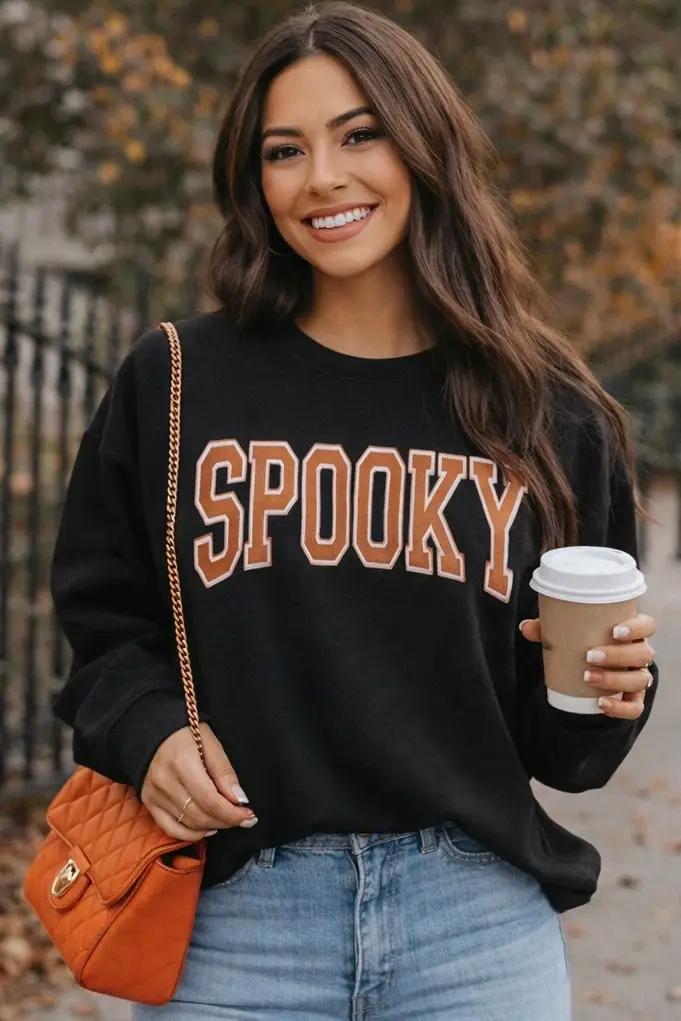 Grateful Threads Boutique Spooky Season Varsity Crewneck Sweatshirt - Sweatshirts