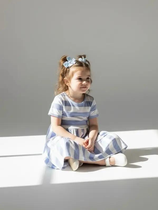 Marie Nicole Clothing Marie Nicole Clothing - Periwinkle Striped Swing Dress - MINI - Dresses