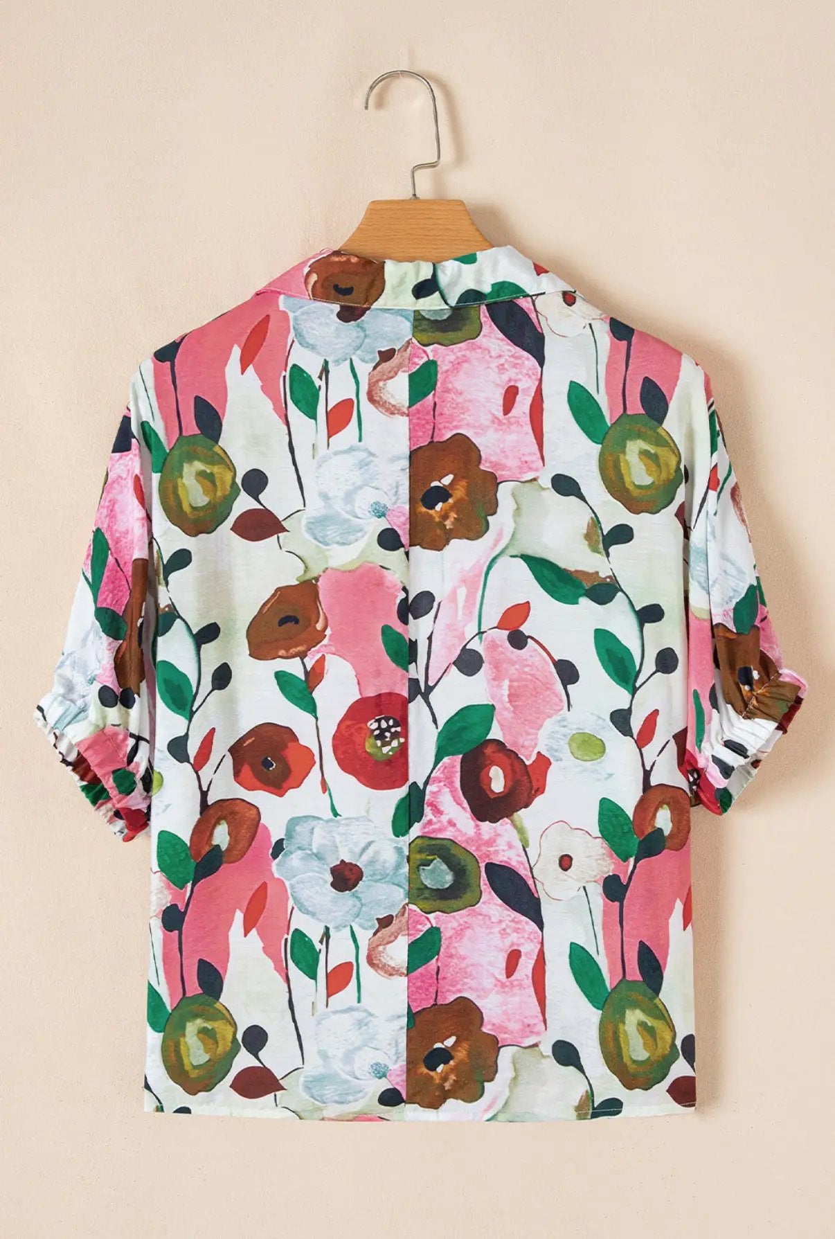 1 the Woman Watercolor Bloom V-Neck Blouse - Blouses Floral Print Slit V Neck Short Sleeve Blouse