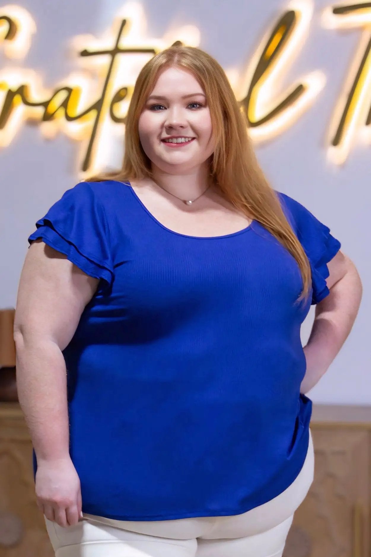Gilli Plus Size Short Fluttery Sleeves Round Neck Top - Clothing Tops Plus Size short sleeve top