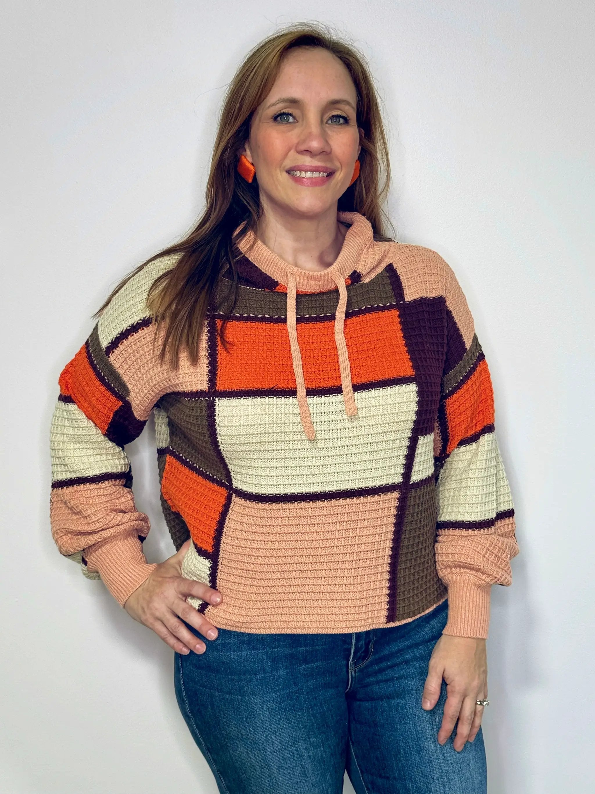 Grateful Threads Boutique Colorblock Waffle Knit Mock Neck Sweater - Sweaters