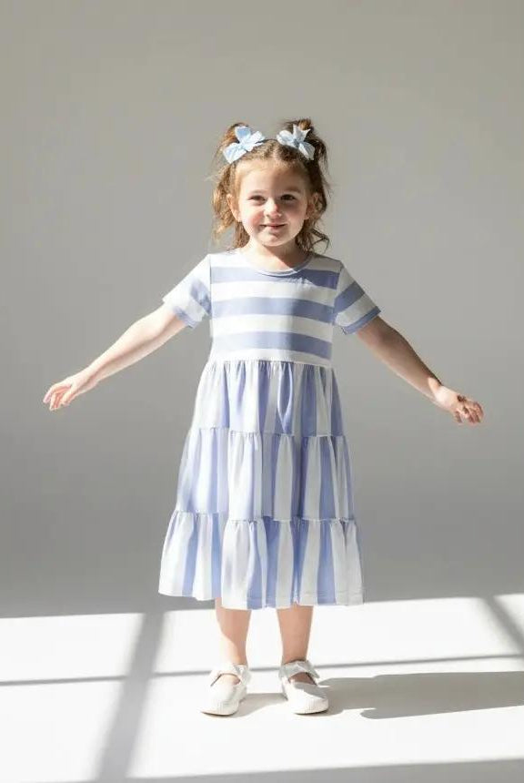 Marie Nicole Clothing Marie Nicole Clothing - Periwinkle Striped Swing Dress - MINI - Dresses
