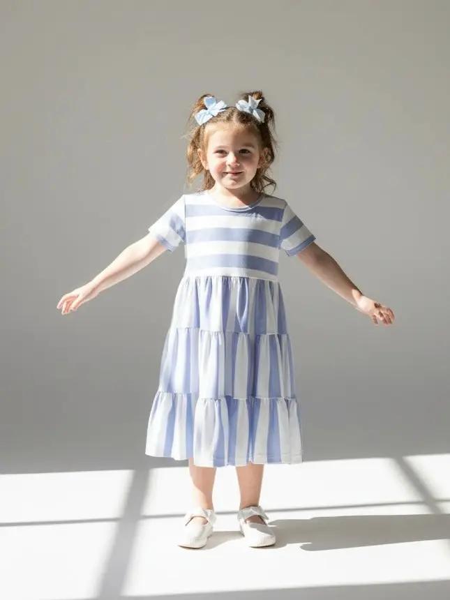 Marie Nicole Clothing Marie Nicole Clothing - Periwinkle Striped Swing Dress - MINI - Dresses