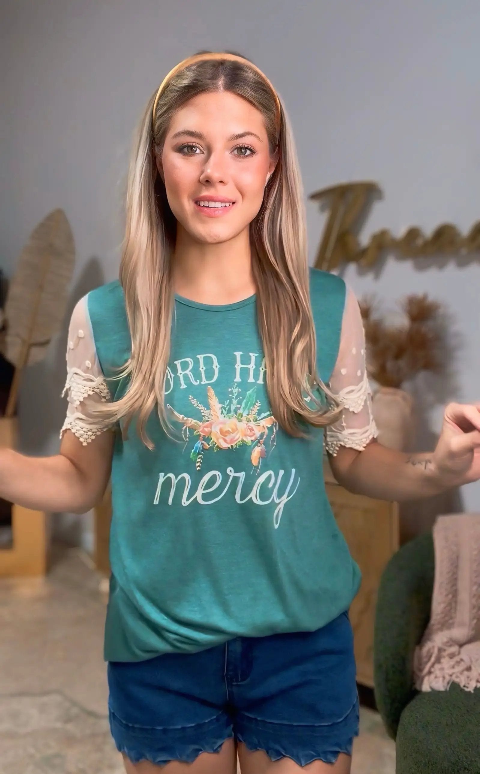 Grace & Emma “Lord Have Mercy” Crochet Lace Short Sleeve Tee - T-Shirts