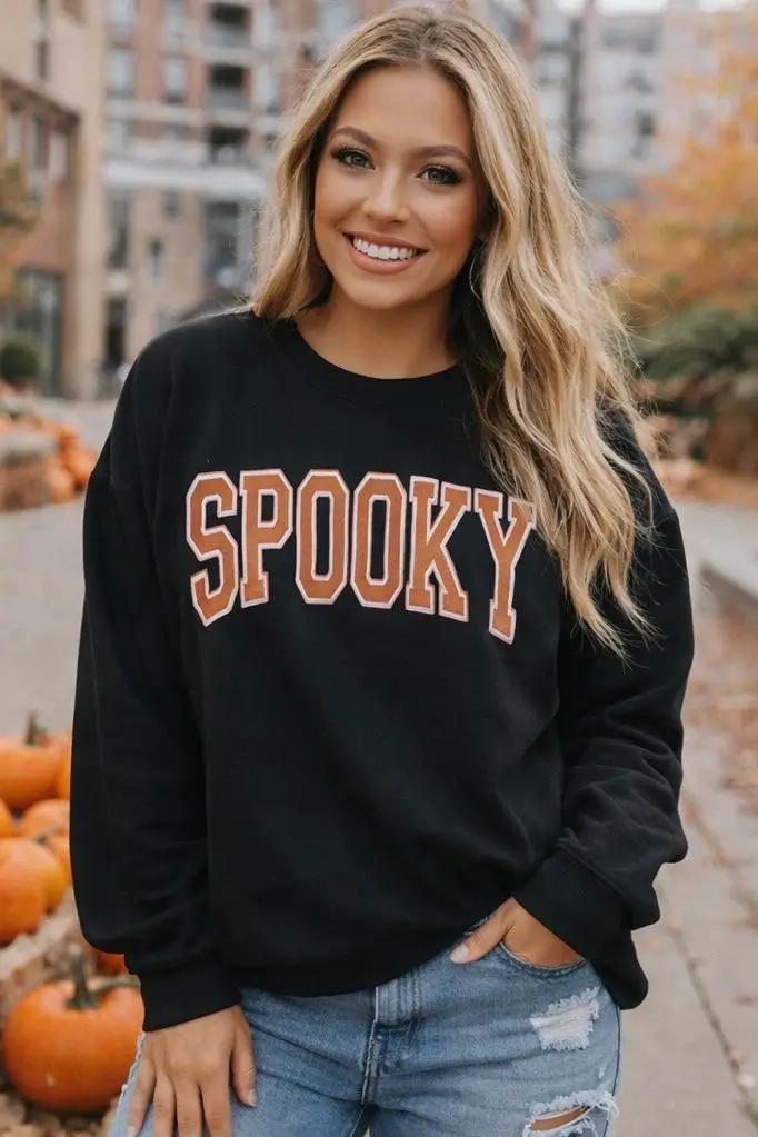 Grateful Threads Boutique Spooky Season Varsity Crewneck Sweatshirt - Sweatshirts