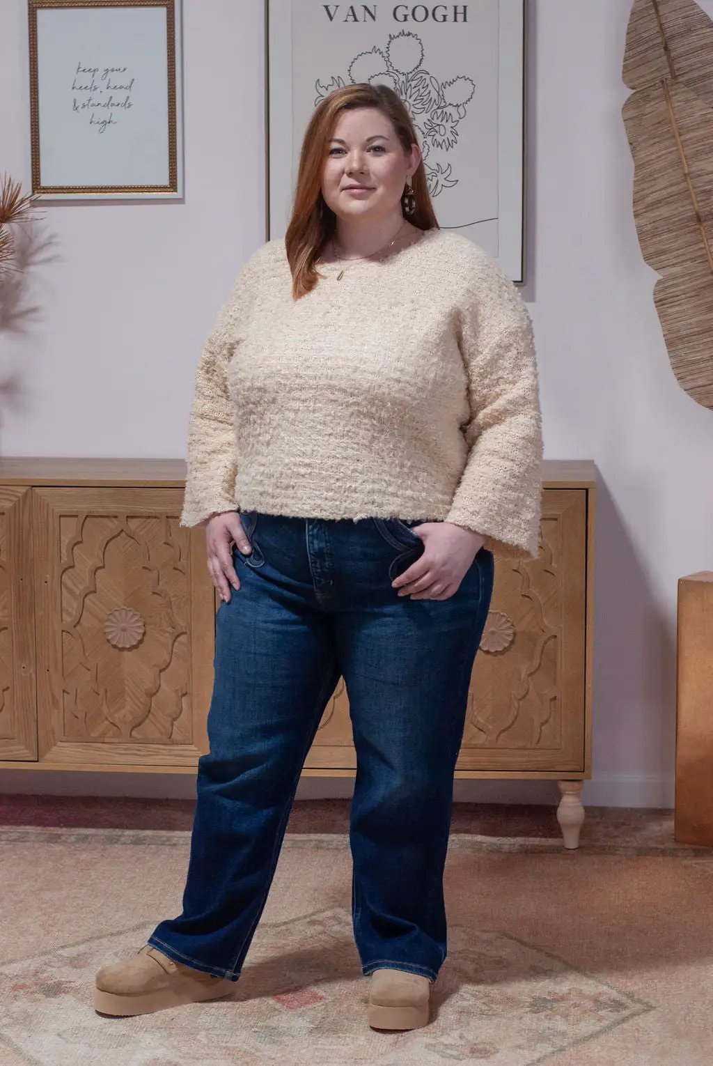 Loveriche Plus Size Heavy Textured Knit Long Sleeve Sweater - Sweaters Plus Size Textured Sweater