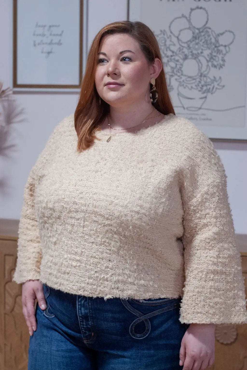 Loveriche Plus Size Heavy Textured Knit Long Sleeve Sweater - Sweaters Plus Size Textured Sweater