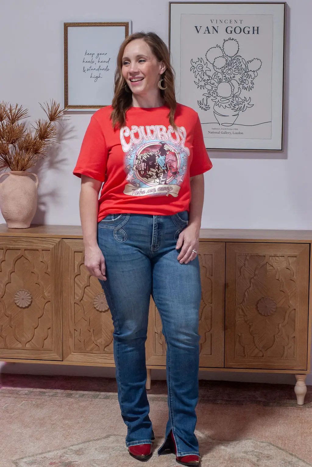 Grateful Threads Boutique "Take Me Away" Western Loose Tee - T-Shirts cowboy take me away red tee
