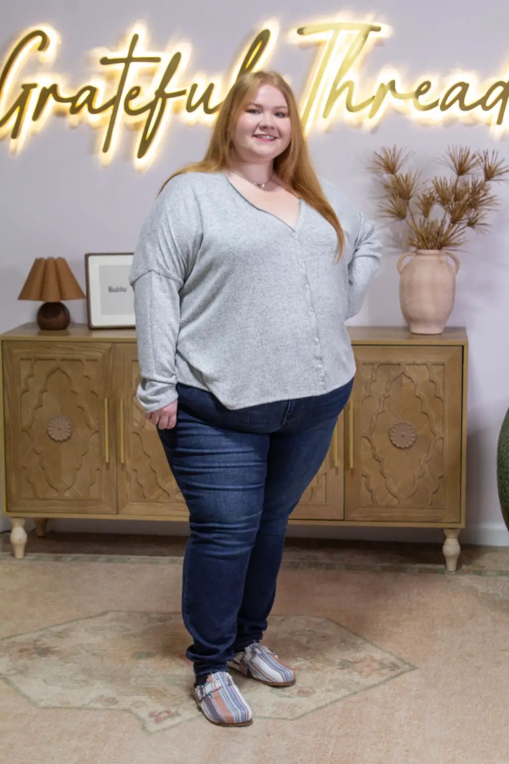 Gilli Plus Size V-Neck Button Down Soft Cardigan - Cardigans Plus Size button down cardigan