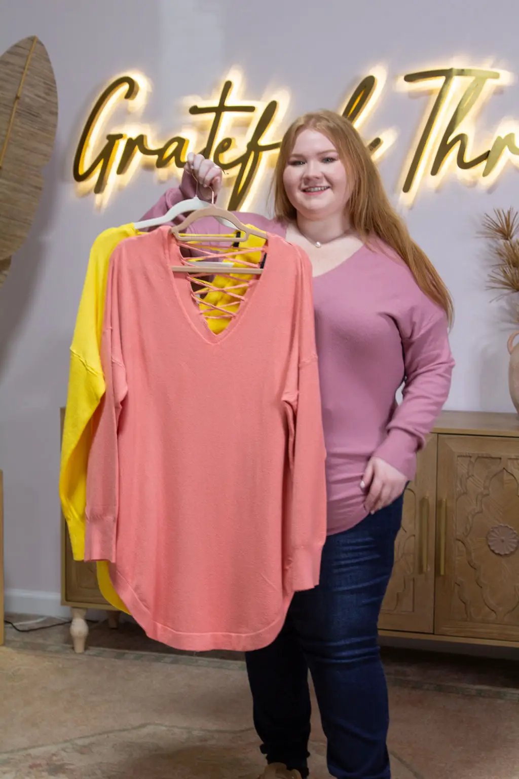 Zenobia Plus Size Lace-Up Back Curved Hem Basic Knit Top - Clothing Tops Plus size Lace-up back knit top