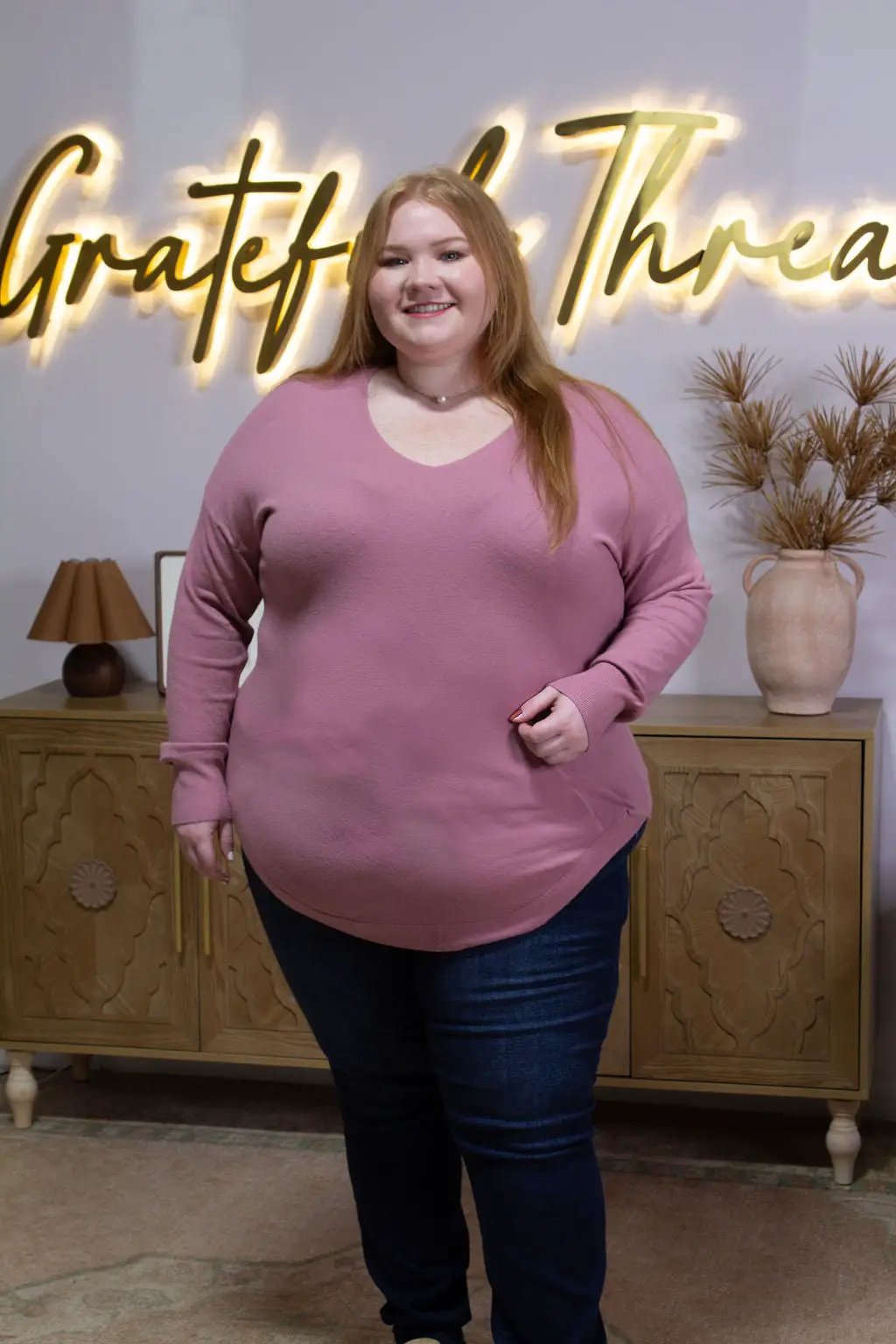 Zenobia Plus Size Lace-Up Back Curved Hem Basic Knit Top - Clothing Tops Plus size Lace-up back knit top