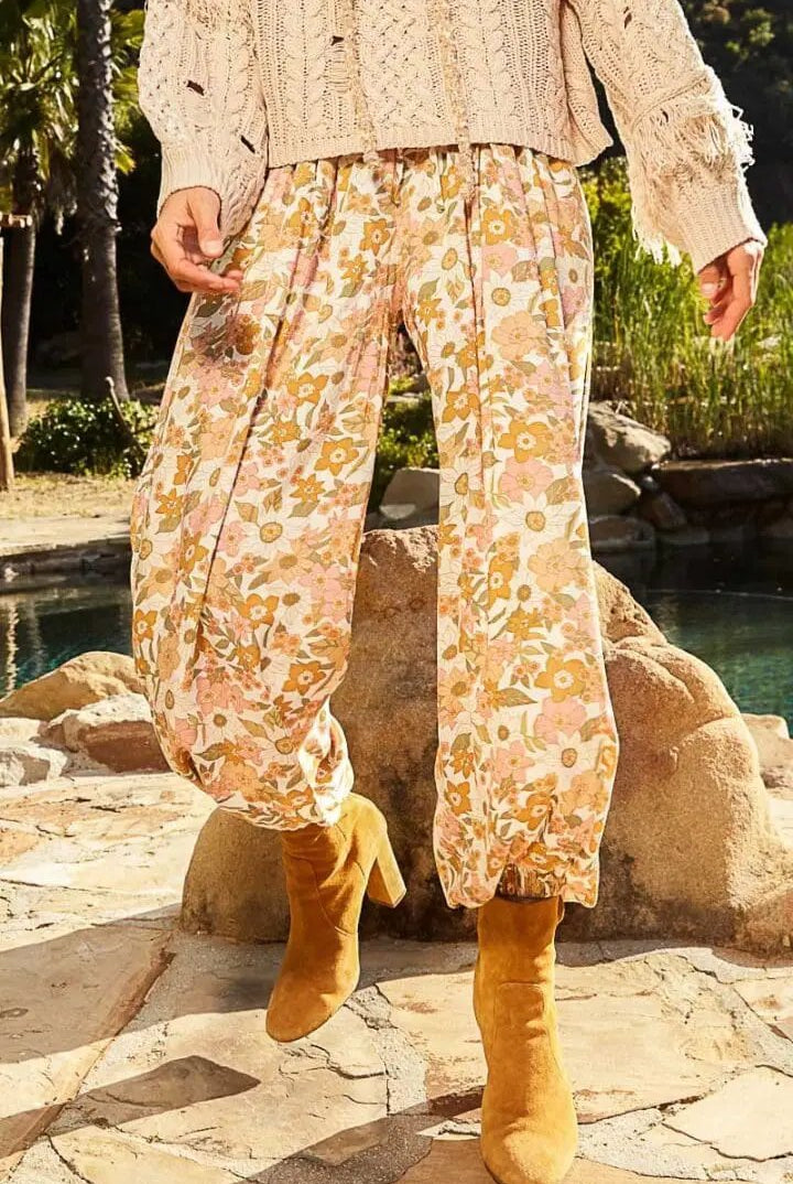POL Adjustable Drawstring Waist Floral Print Harem Pants – Effortless Style & Comfort - Pants