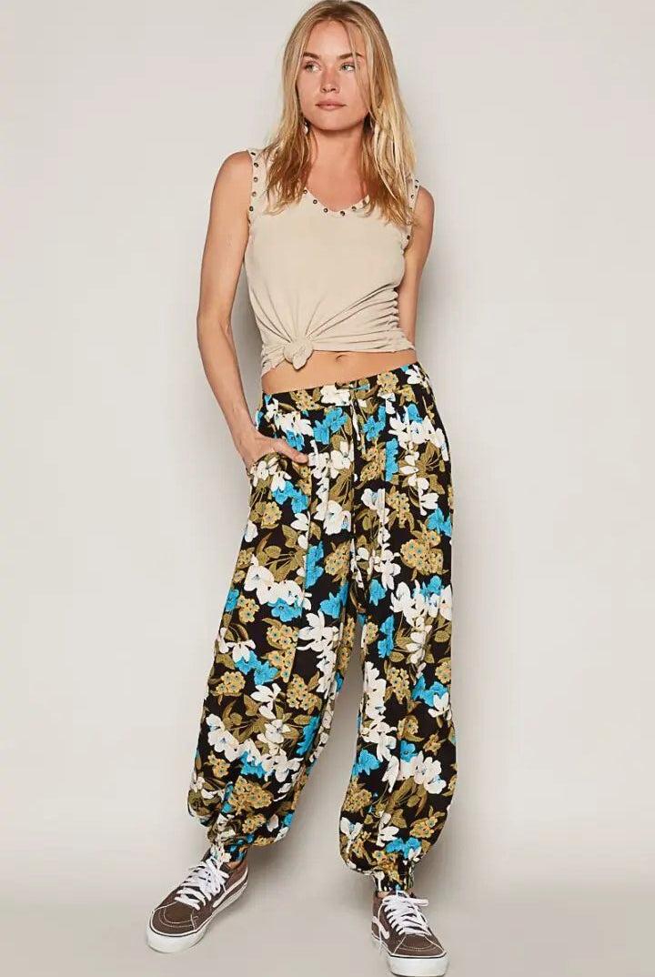 POL Adjustable Drawstring Waist Floral Print Harem Pants – Effortless Style & Comfort - Pants