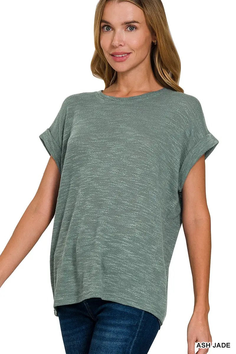 Zenana The Zenana Hacci Slub Rolled Up Sleeve Tee - T-Shirts