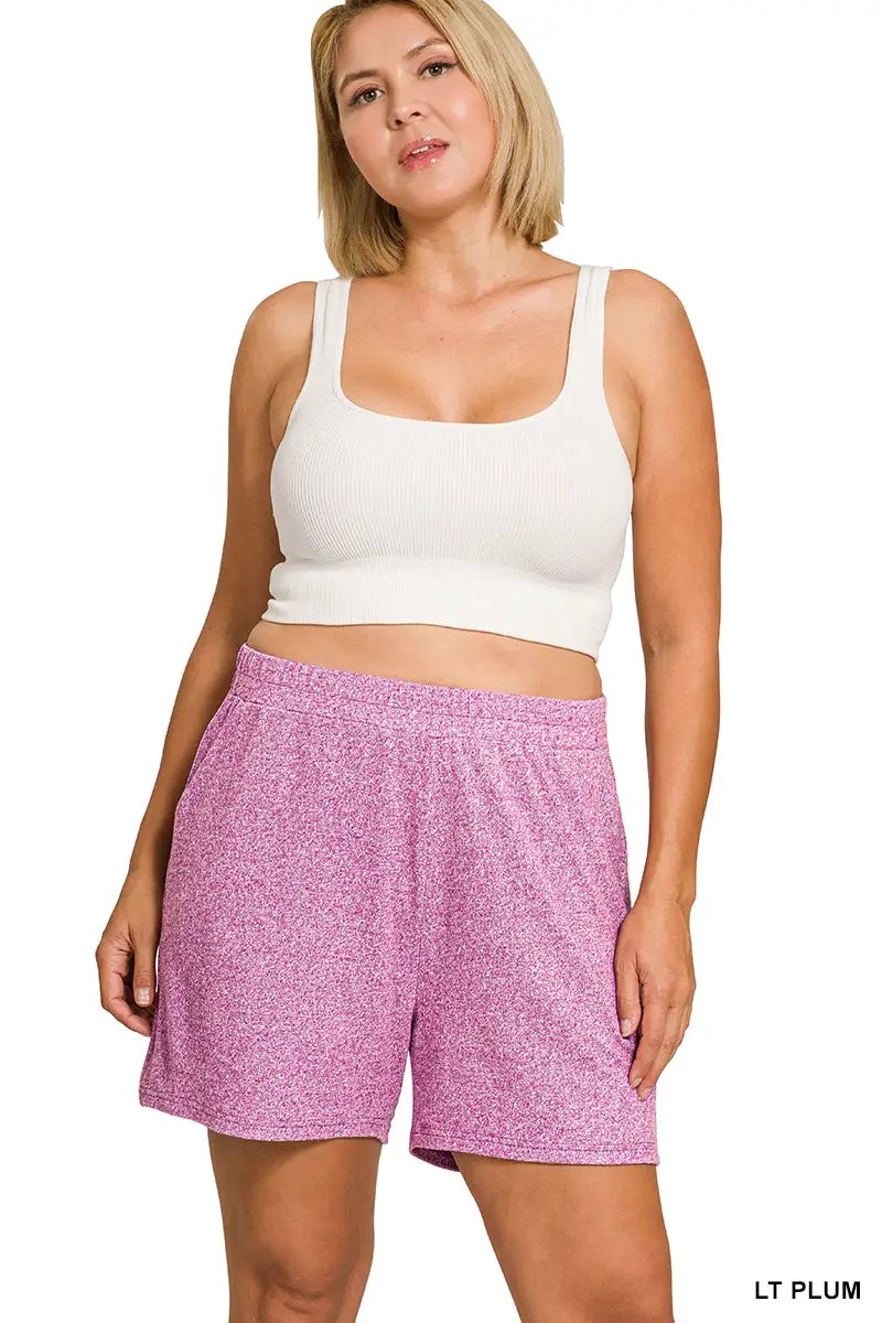 Zenana Zenana Plus Soft Melange Long Sleeve Tee & Shorts Set - Outfit Sets