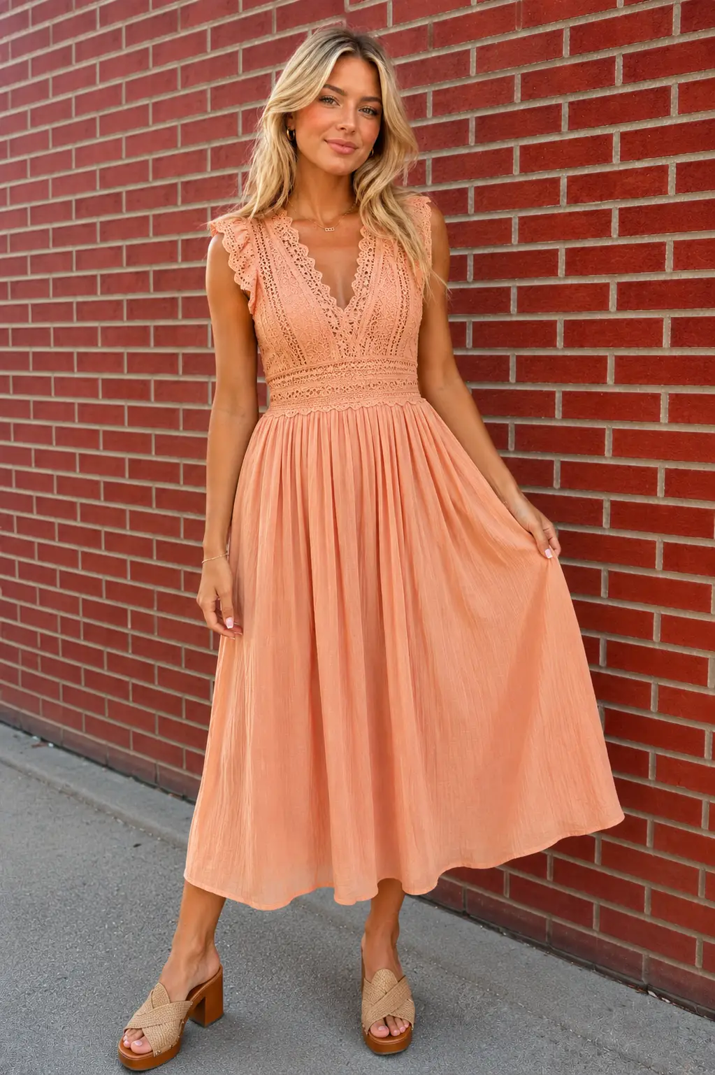 Camellia The Orange Cream Dream Lace Boho Midi Dress - Dresses