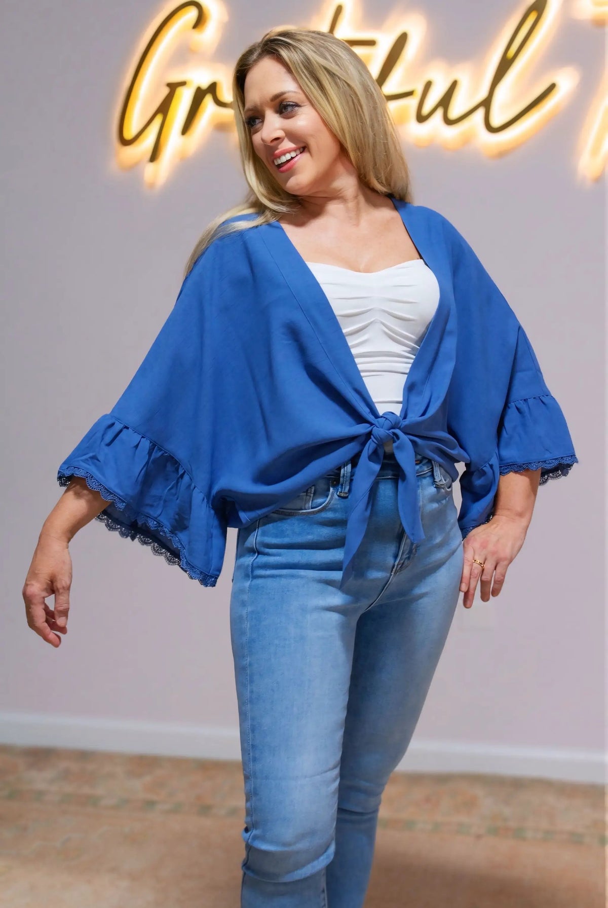 Grateful Threads Boutique Blue Skies Ahead Tie-Front Kimono - Kimonos