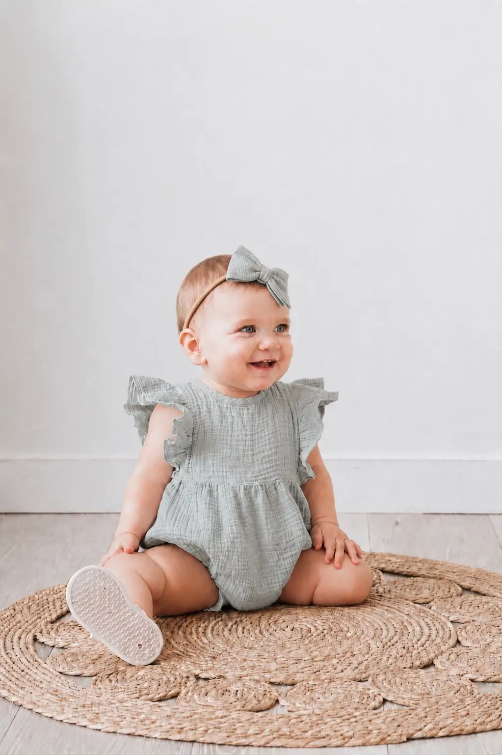 OLIVE & CRADLE The Sweet Pea Ruffle Bubble Romper + Bow Set - Baby One-Pieces