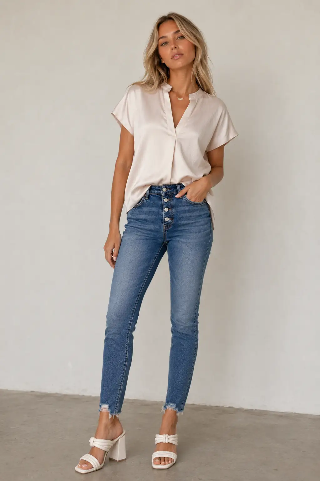 Naked Zebra The Drop Shoulder Blouse: Beige - Blouses