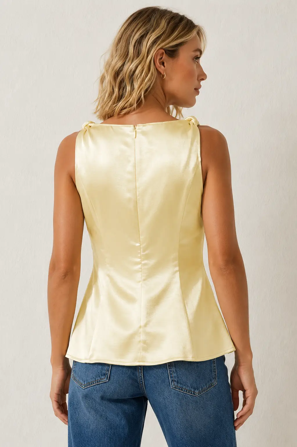 Naked Zebra The Satin Peplum Top With Cord Detail: Pale Banana - Blouses