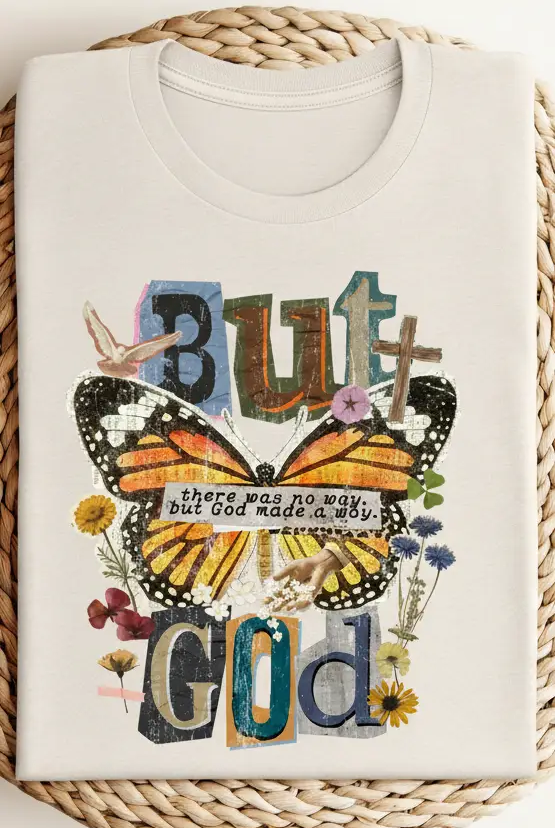 Willow Poppy “But God Made a Way” Vintage Butterfly Faith Tee - T-Shirts