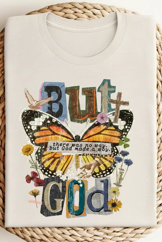 Willow Poppy “But God Made a Way” Vintage Butterfly Faith Tee - T-Shirts