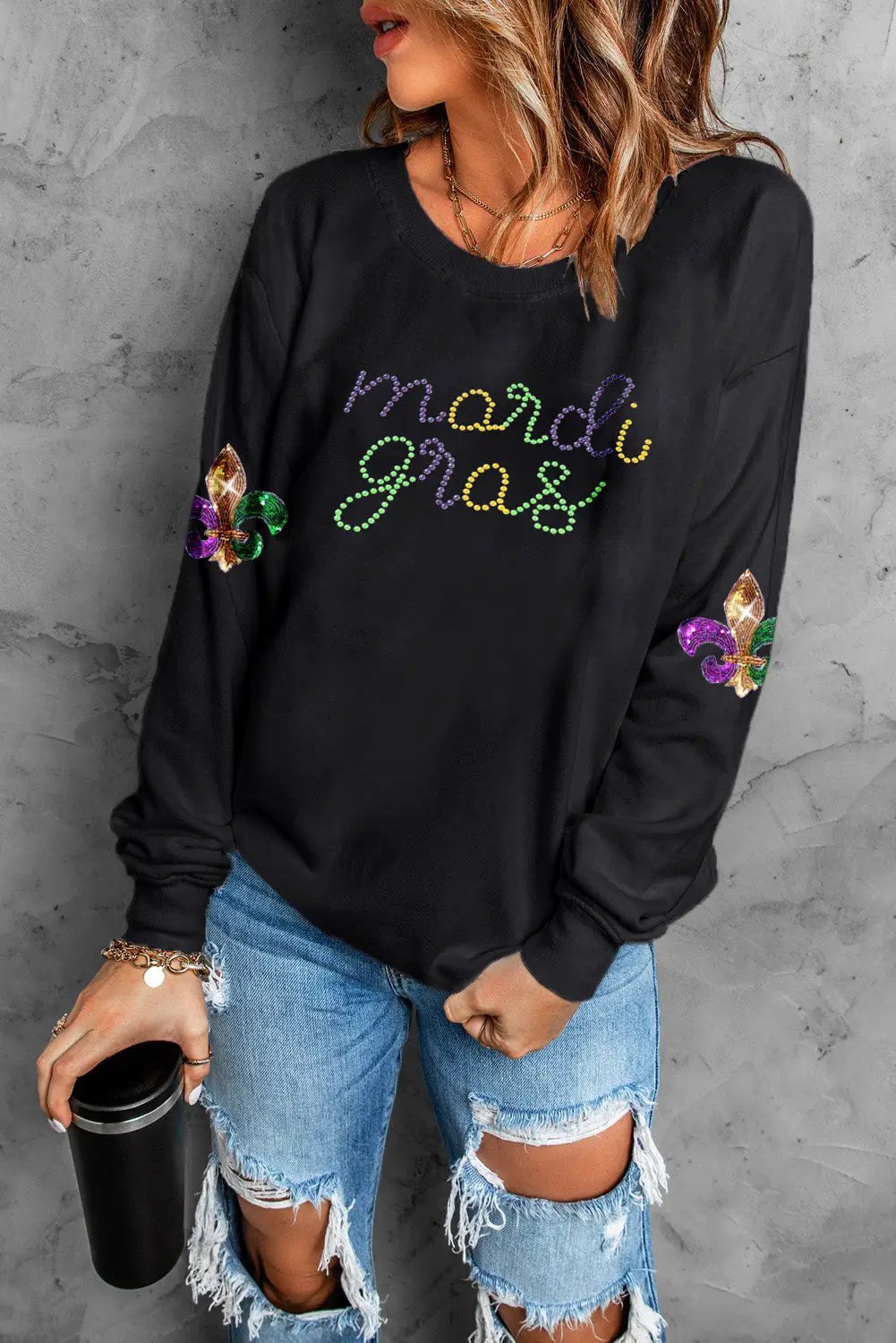 Little Daisy Closet Mardi Gras Sparkle Script Diamond Sweatshirt - Sweatshirts
