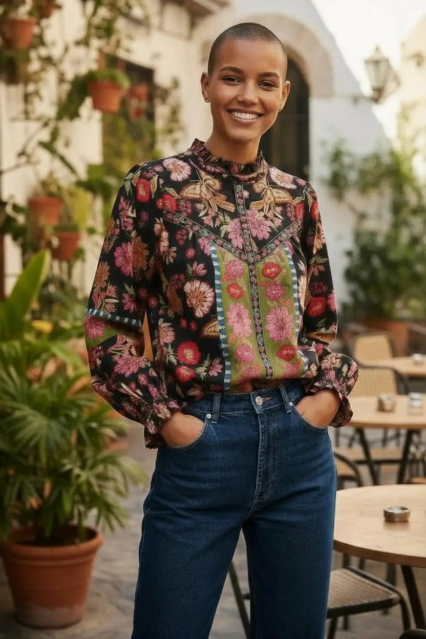 &MERCI &merci - Midnight Garden Heirloom Floral Blouse - Blouses