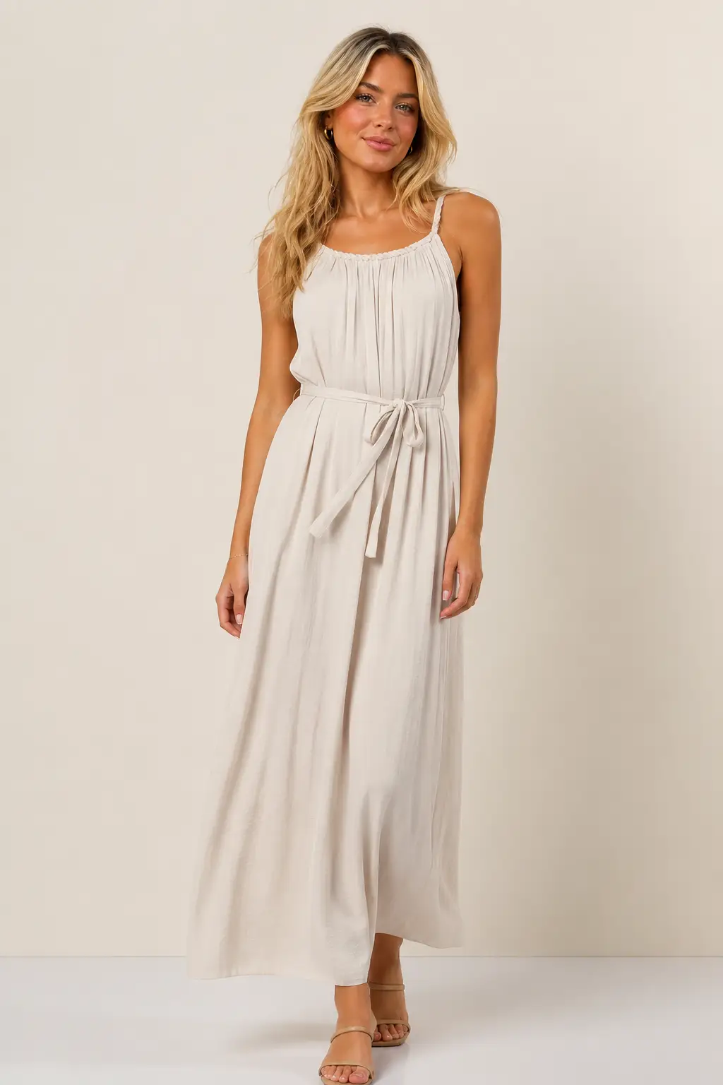 Naked Zebra The Braided Neckline Maxi Dress: Papyrus - Dresses