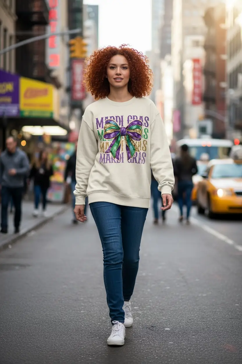 Lasting Impressions CT Mardi Gras Glitter Bow Sweatshirt - Sweatshirts