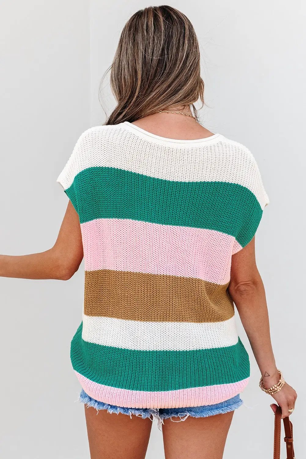 Grateful Threads Boutique Desert Rose Colorblock Notch V-Neck Sweater Top - T-Shirts Multicolor Color Block Notch V Neck Sweater T Shirt