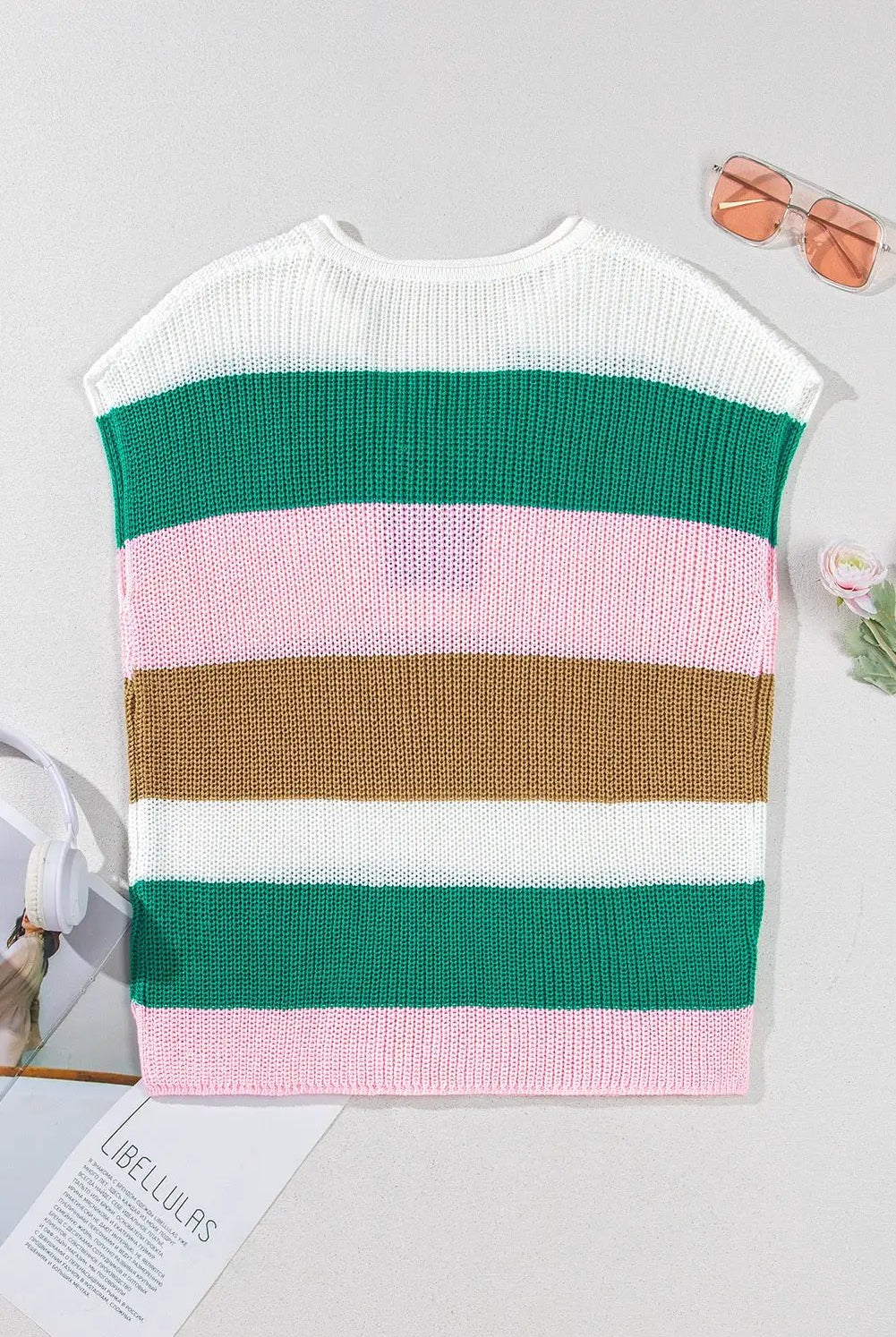 Grateful Threads Boutique Desert Rose Colorblock Notch V-Neck Sweater Top - T-Shirts Multicolor Color Block Notch V Neck Sweater T Shirt