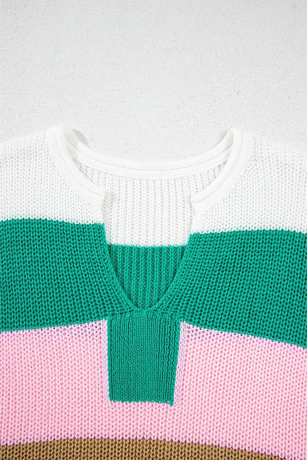 Grateful Threads Boutique Desert Rose Colorblock Notch V-Neck Sweater Top - T-Shirts Multicolor Color Block Notch V Neck Sweater T Shirt