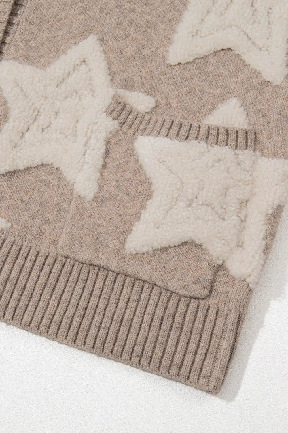 Grateful Threads Boutique Starlight Sherpa Cardigan - Cardigans Khaki Sherpa Star Pattern Textured Sweater Cardigan with Pockets
