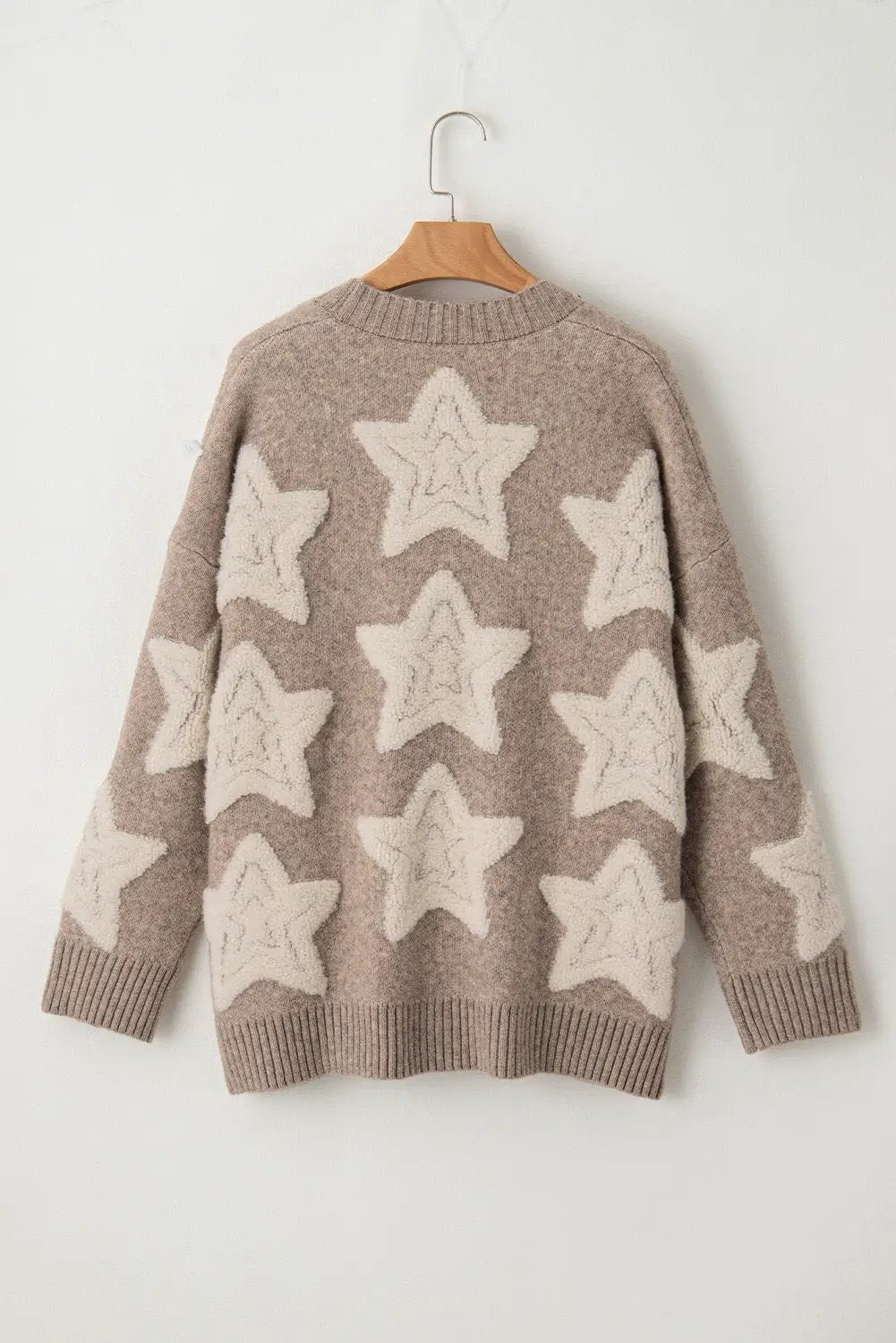 Grateful Threads Boutique Starlight Sherpa Cardigan - Cardigans Khaki Sherpa Star Pattern Textured Sweater Cardigan with Pockets