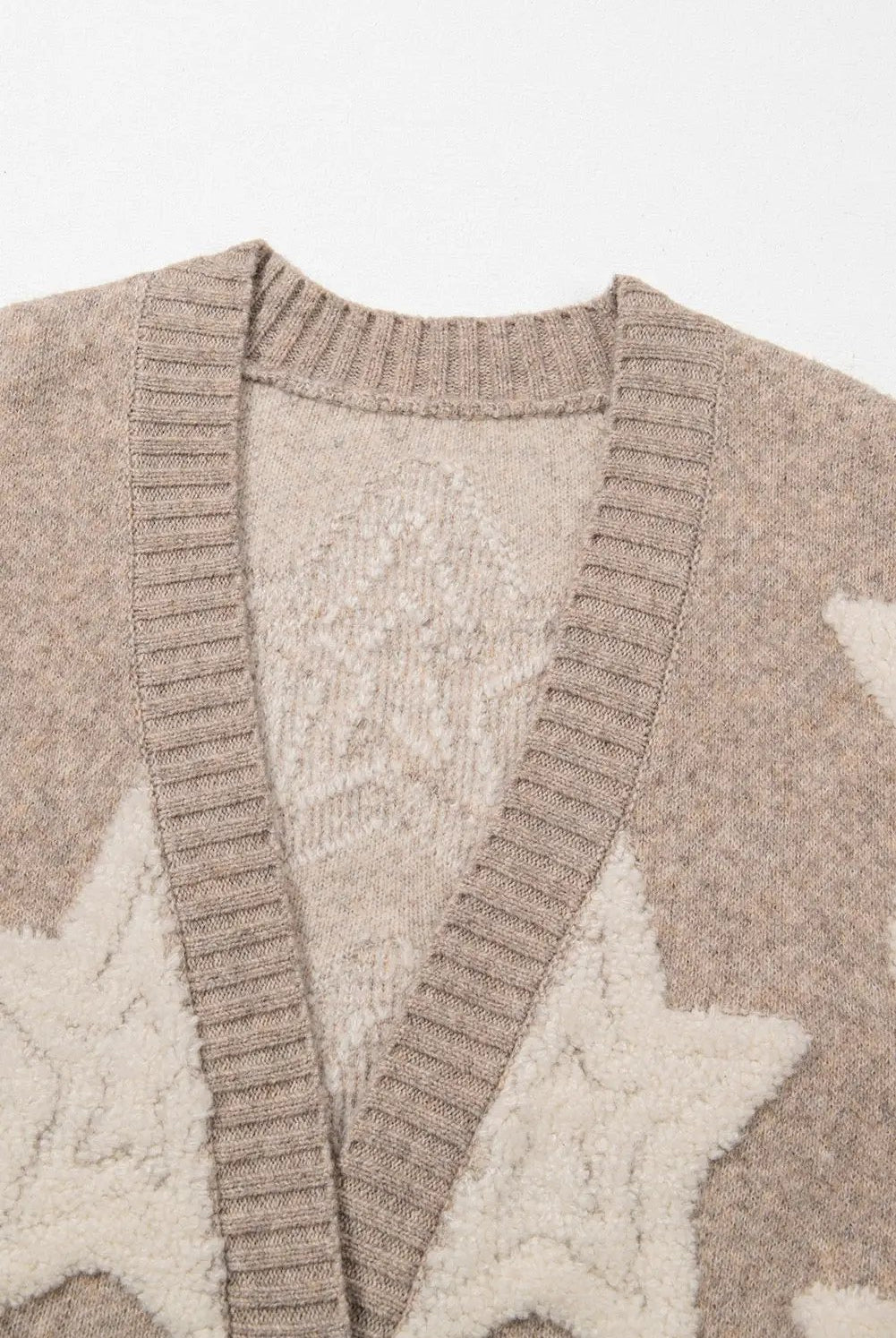 Grateful Threads Boutique Starlight Sherpa Cardigan - Cardigans Khaki Sherpa Star Pattern Textured Sweater Cardigan with Pockets