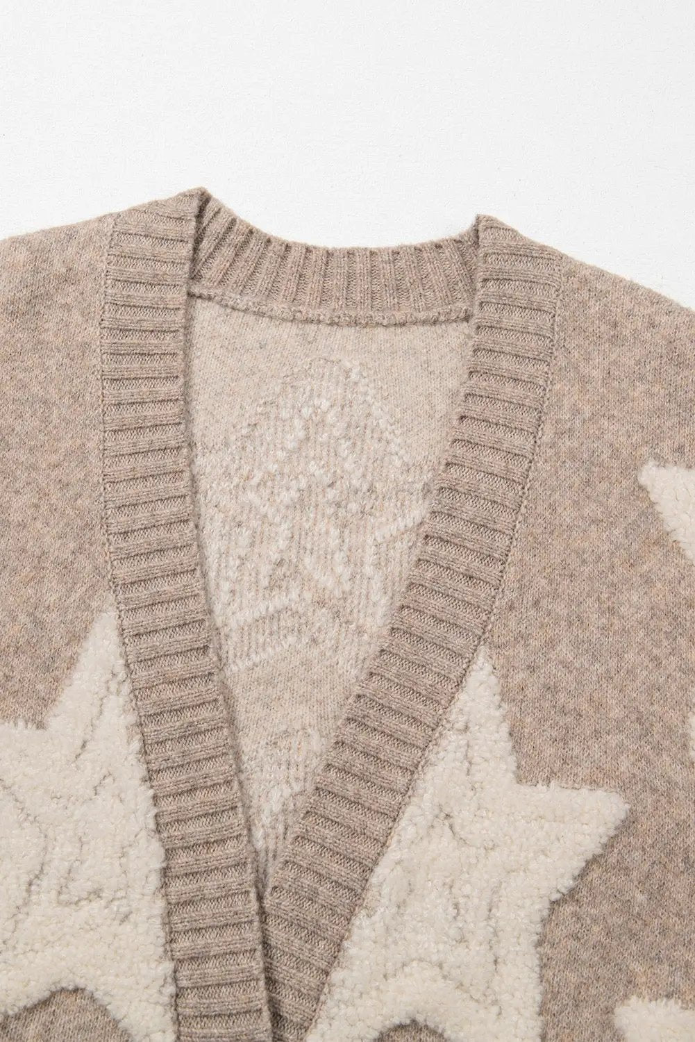 Grateful Threads Boutique Starlight Sherpa Cardigan - Cardigans Khaki Sherpa Star Pattern Textured Sweater Cardigan with Pockets