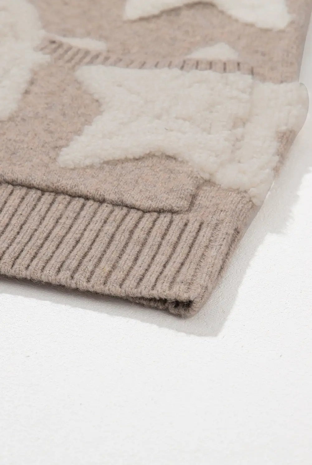 Grateful Threads Boutique Starlight Sherpa Cardigan - Cardigans Khaki Sherpa Star Pattern Textured Sweater Cardigan with Pockets