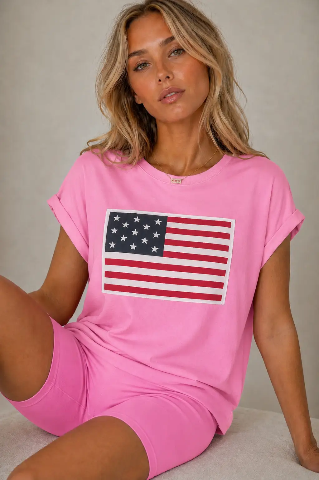 Zenana The American Flag Patch Tee - Clothing Tops